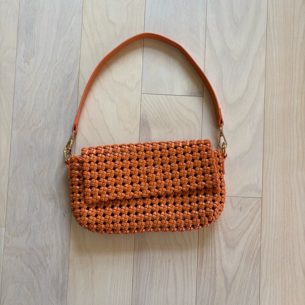 Nordstrom Orange Woven Shoulder Bag with Leather Strap
